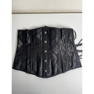Women's Waist Corset Satin Black Ribbon Tie L Whymsygoth Vampire Moto Boho